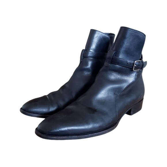 Saint Laurent Women's Buckled Pointed Toe Block Heels Boots Black Size 1…